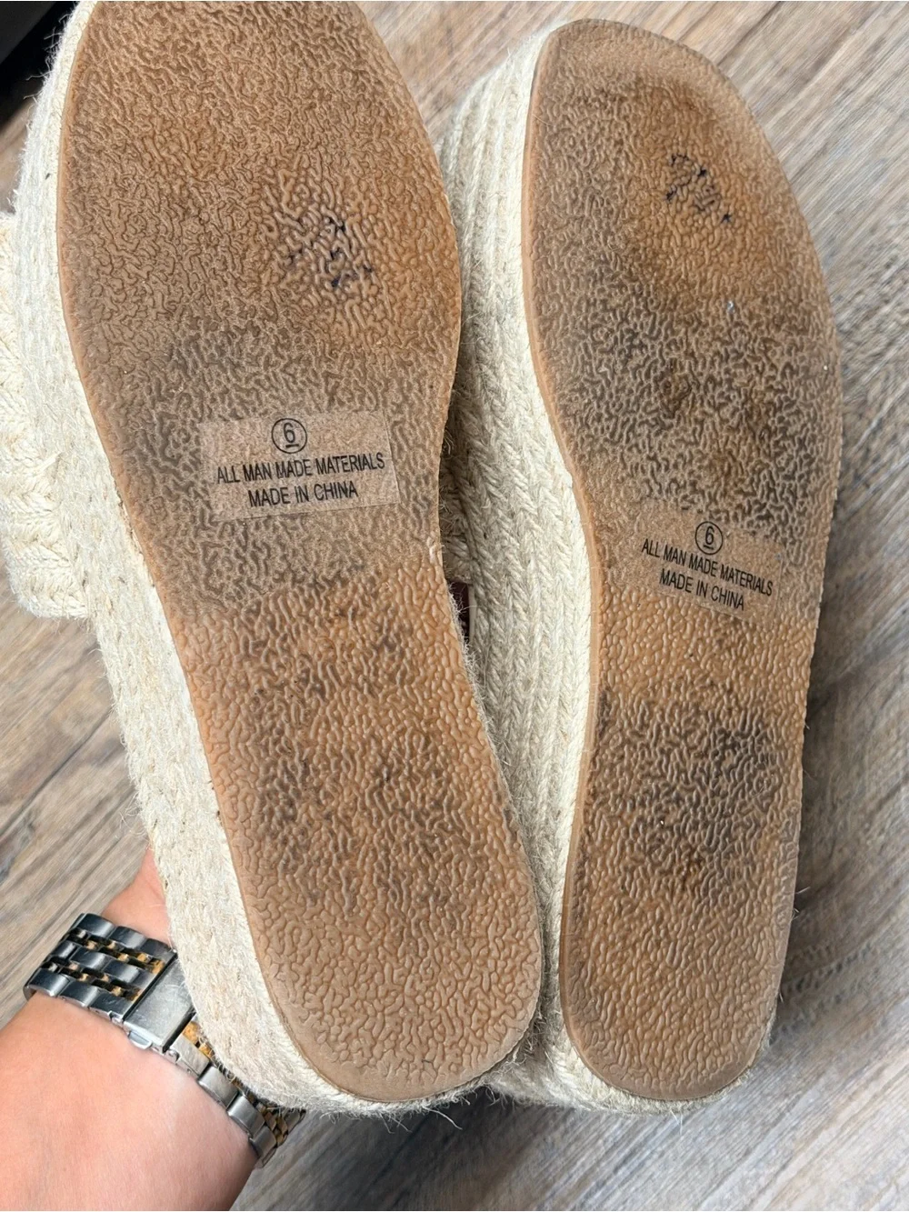 Lulu's Beige Espadrille Platform Slide Sandals women’s size 6